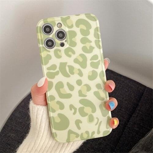 Green Leopard Print Soft Phone Case For iPhone 11 12 Pro Max 12Mini X XR XS Max 7 8 Plus SE2020 Shockproof Bumper Back Cover