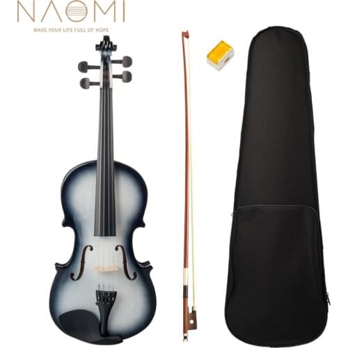NAOMI Acoustic 4/4 Violin Set Basswood Body White-black Gradient Ebony Fretboard W/ Brazilwood Bow+Canvas Case+Rosin