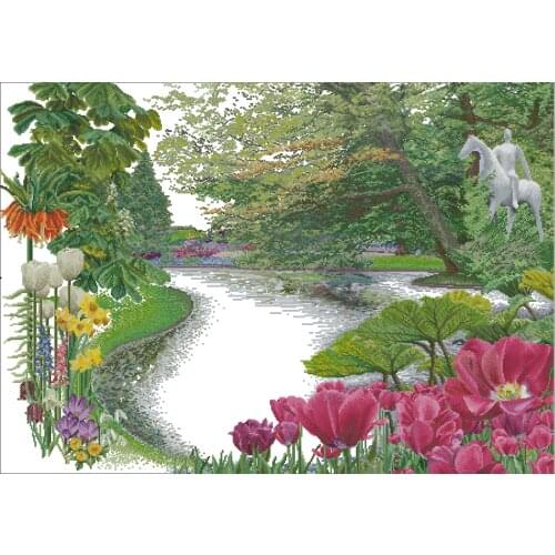 Beautiful Park Garden Flowers Cross Stitch Kits Needlework 14CT Unprinted Embroidery Top Quality DIY Handmade Decoration