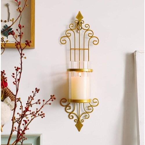 2 Pcs Wall Sconce Candle Holder, Antique-Style Golden Metal Wall Art Decorations for Living Room, Bathroom, Dining Room