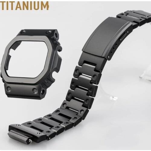 New Black Titanium Alloy Watch straps and Bezel For DW5600 Series GW5000 DW5035 Metal Watchbands Steel Bracelet Cover With Tools