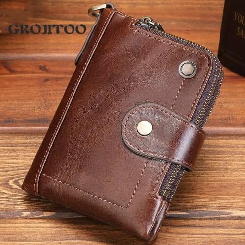 GEOJITOO New Short genuine leather mens wallet first layer cowhide multi-functional buckle zipper bag leisure leather bag