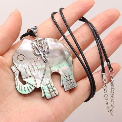 Natural White Shell Alloy Pendant Necklace Elephant Handmade Crafts DIY Cute Animal Necklace Sweater Chain Accessories Making
