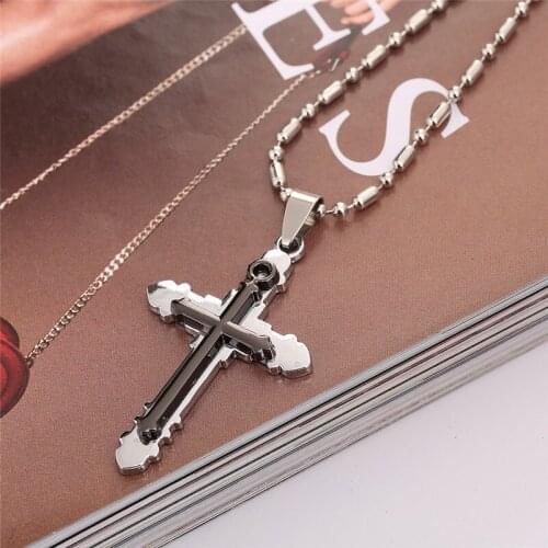 HTZZY New Cross Pendant Necklace for Men and Women Creative Fashion Two-tiered Cross Necklace Jewelry Lovers Couple Necklace
