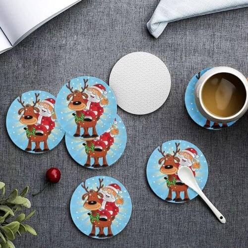 Upetstory Cute Christmas ELK Print Drink Coasters Designer Home Decor Cup Pad Mats Nonslip Tableware Placemats