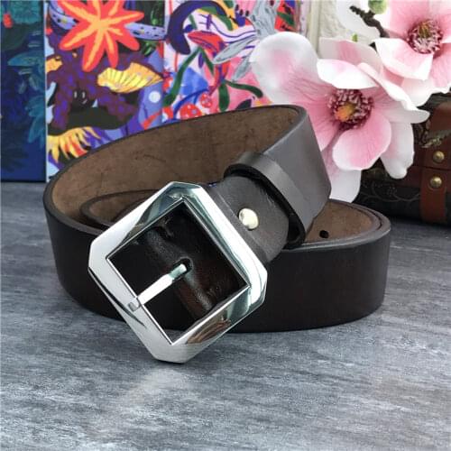Stainless Steel Belt Buckle Quality Super Thick Men Belt Genuine Leather Ceinture Men Leather Belt Wide Waist Belt SBT0004