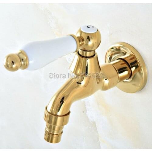 Luxury Gold Color Brass Ceramic Handle Laundry Sink Cold Water Tap and Washing Machine Faucet /Garden Water Taps Lav145
