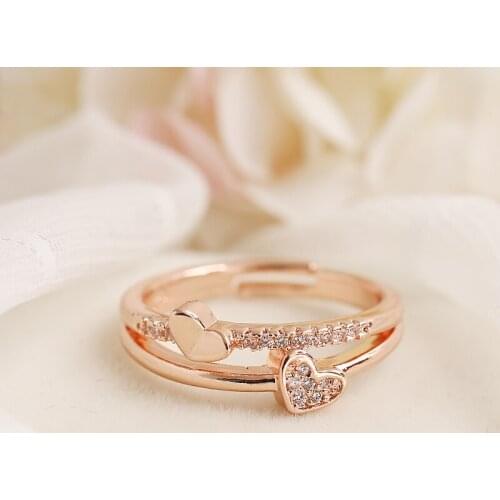 Rhinestone Wedding Party Jewellery Double Heart Ring For Women Adjustable Hollow Out Silver Color 2020 Crystal Pave Bague Bijoux