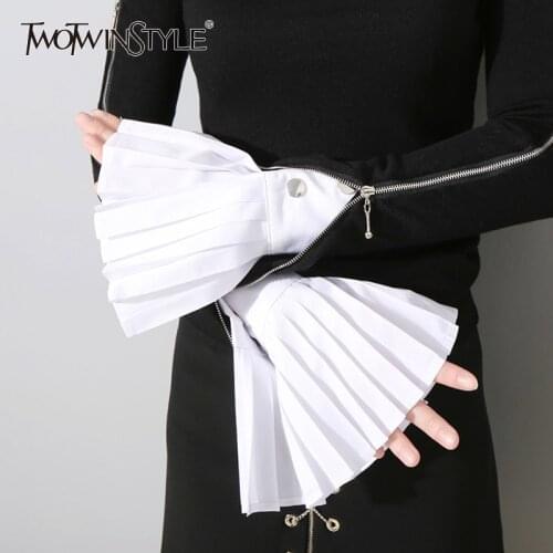 TWOTWINSTYLE Fashion Pleated Gloves Women Flared Cuffs All-match Basic Clothes Accessories 2020 New