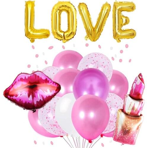 Wedding Valentines Day Decorations Balloon Lipstick Love Foil Balloons Pink Confetti Balloons Engagement Birthday Party Globos