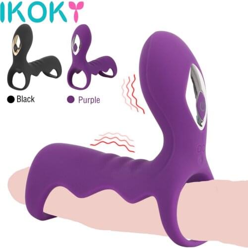 IKOKY 10 Speed Vibrator Penis Rings Vibration Penis Sleeve Delay Ejaculation G Spot Stimulation Sex Toys for Men Sex Products