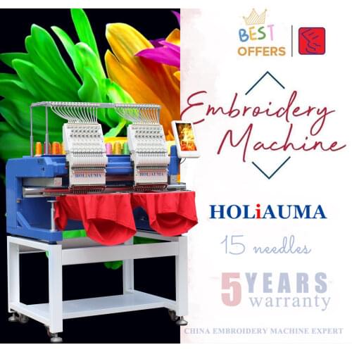10 years service good quality computerized embroidery machine holiauma 2 head embroidery machine for cap/tshirt/flat/3d with CE