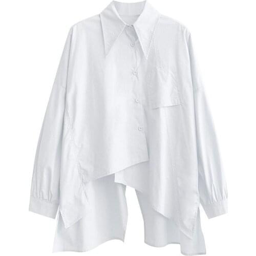 2021 Summer Five-point Irregular Long Sleeve Blouse Korean Harajuku Style Stitching Tops For Women Fashion Vintage Shirts White