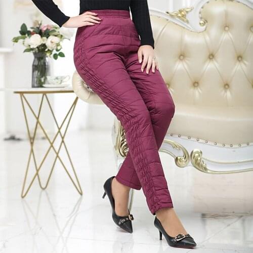 Women 2021 Winter New Solid Down Padded Pants Female Warm Outside Cotton Trousers Ladies High Waist Casual Straight Pants M734