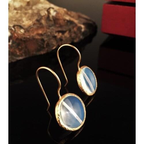 Dr Stone Natural Stone Female Moonstone Gold Plated Earrings XKRB37 373144765