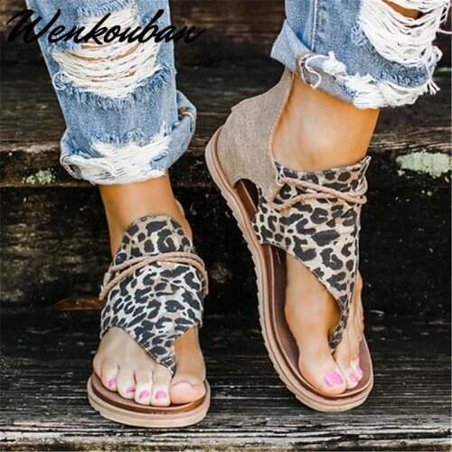 Summer Sandals Women Leopard Print Flat Sandals Ladies Casual Gladiator Sandals Women Flip Flops Scarpe Donna Estive 2020