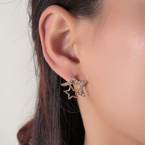 Find Me Fashion Creative Hollow Star Rhinestone Stud Earrings For Women Party Jewelry Gifts