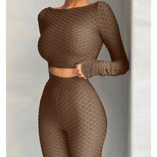 Women Yoga Set Sporty Active Wear Long Sleeve Tops Tees and High Waist Leggings 2pcs Gwm Set Workout Outfits Sportwear