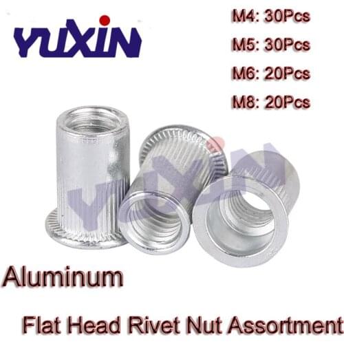 100Pcs/Set M4 M5 M6 M8 Aluminum Alloy Rivnut Flat Head Threaded Rivet Insert Nutsert Cap Rivet Nut Assortment