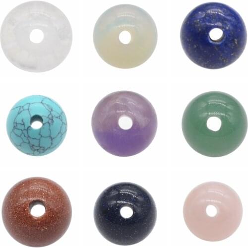 18MM Round Ball Hole Natural Stone Gem Stones Quartz Crystal Sphere Bead Charm DIY Jewelry Making Bracelet Necklace Wholesale
