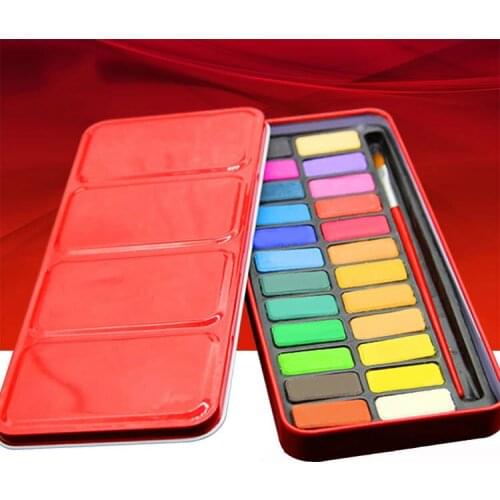 24 color red iron box painting set powder solid watercolor paint children adult art supplies