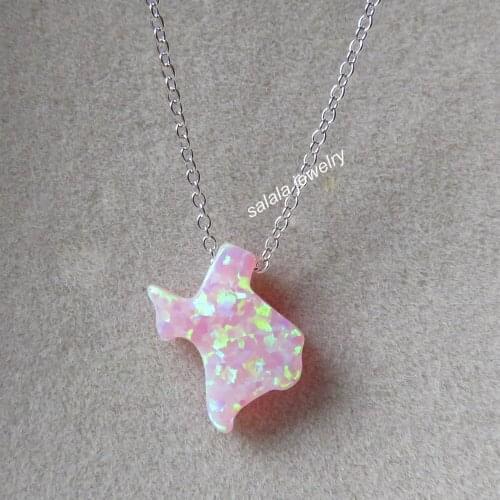 30pc/lot )12mm 925 Sterling Silver Synthetic TEXAS Map Opal Necklace TEXAS Island Opal Necklace Texas Opal Necklace