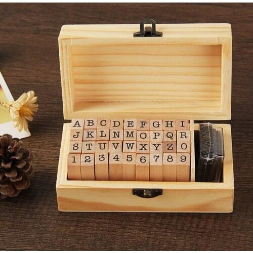 36pcs/box Wooden Letter Stamp Self Inking Number Letter Stamp School Stationery Wood Rectangle Kids Number Seal Diary Decoration