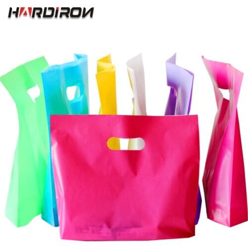 HARDIRON 0.12mm Wholesale Color Beauty Plastic Shopping Bags with Handle Personal General Clothes Gift Packaging Bag