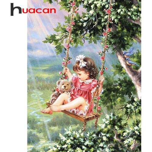 Huacan 5D DIY Diamond Painting Portrait Full Round/Square Diamond Embroidery Mosaic Girl Kids Needlework Bedroom Decoration