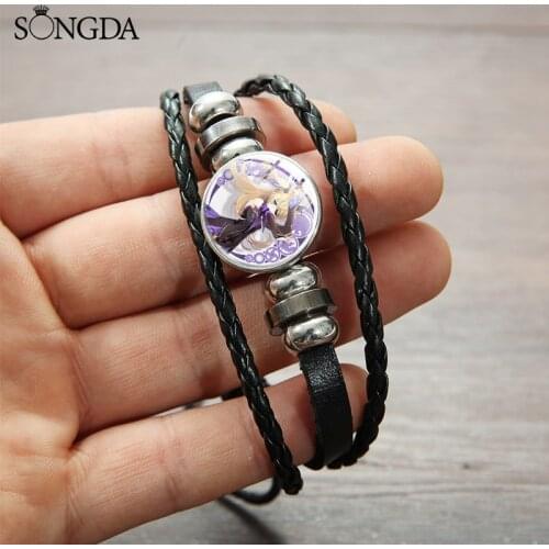 Anime Game Genshin Impact Leather Bracelet Cosplay 7 Elements Cartoon Figure Bangle 18mm Adjustable Glass Dome Wristband Jewelry