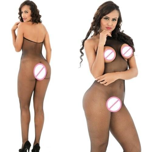 Bodysuit Women Open Bra Black color Rompers women jumpsuit Sexy Club Hanging halter perspective body shape pants Jumpsuit