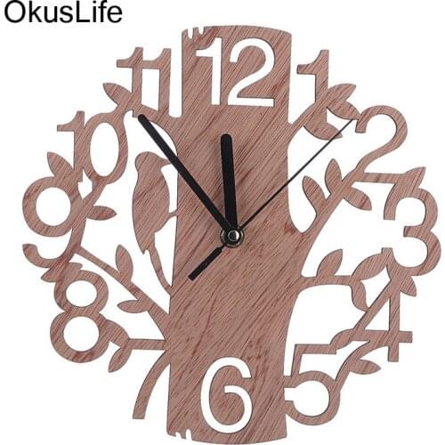 22cm Diameter Large Creative Wooden Tree-shaped Wall Clock Bedroom Wall Hanging Woodpecker Clock Home Decoration Ornaments