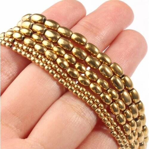Good Color Retention Gold Plated Hematite Beads Natural Stones Oval Rice Loose Spacer Beads for jewelry Making DIY Bracelet 15