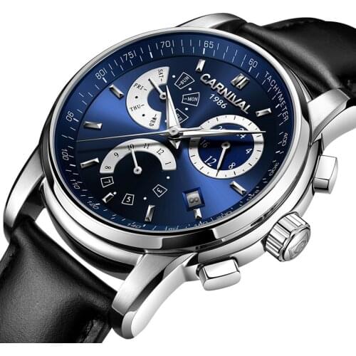 Multifunction Automatic Watch for Men Top Brand CARNIVAL Double Calendar Mechanical Watch Waterproof Luminous Relogio Masculino