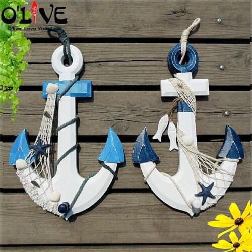 Wooden Anchors Decoration Vintage Home Decor Marine Mediterranean Style Nautical Decor Crafts Hanging Wall Decoration Bar