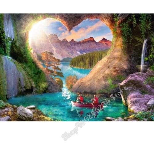 DIY Diamond Painting Full Square round drill Diamond Embroidery Sunset heart-shaped lake landscape Diamond Cross Stitch FF3160