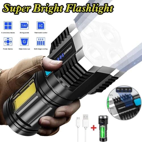 2021 Year New Style 4LED Flashlight Mini Portable Lamp With Built-in 1200Ma 18650 Battery USB Rechargeable COB LED Flashlight