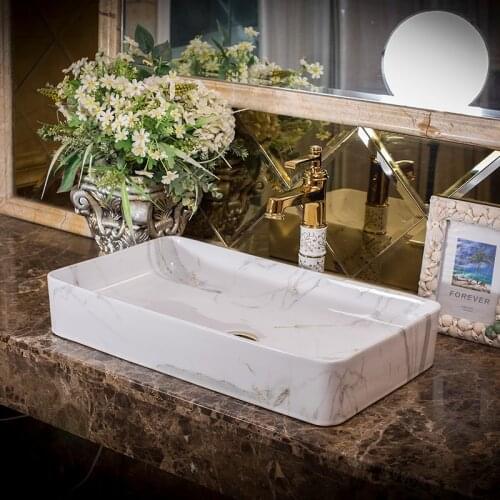 China Ceramic Painting Art Lavabo Bathroom Vessel Sinks rectangular Countertop bathroom sink bowls imitation marble