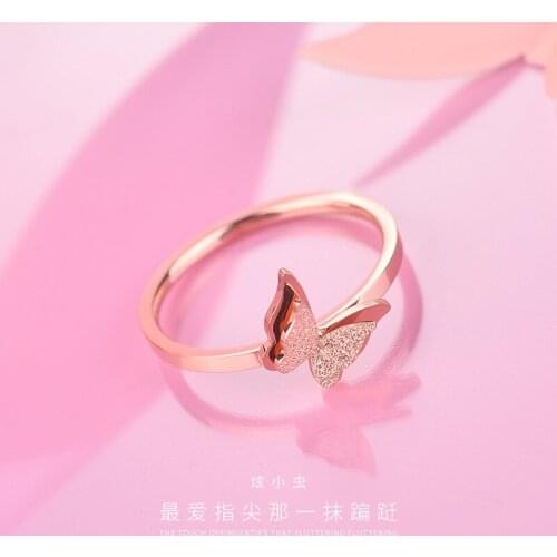 Gold Titanium Steel Ring Female Day Personality Matting Butterfly Rose Gold No Fade Ornaments