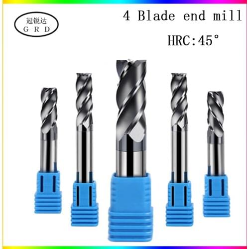 Hrc45 4 flute end mill 50L 75L 100L 1.5mm 2mm 6mm 8mm 12mm 14mm~20mm CNC milling fixture cutter metall fixture milling machine