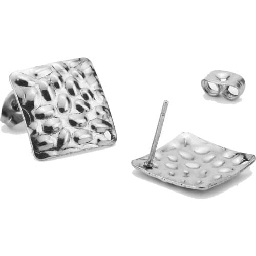 60pcs/lot Hammered Square Earrings Post Earring Stud Ear Findings Unique Statement Modern Jewelry Studs with Hole