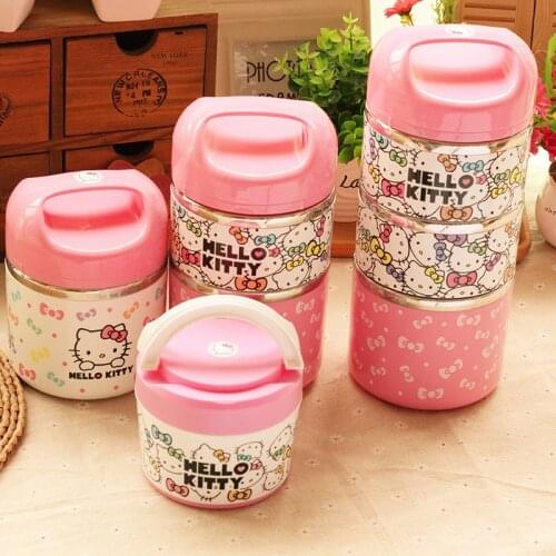 Cute Cartoon Stainless Steel Insulation Lunch Box Outdoor Portable 1-3 Layers Thermo Thermal Bento Box Kids Food Container