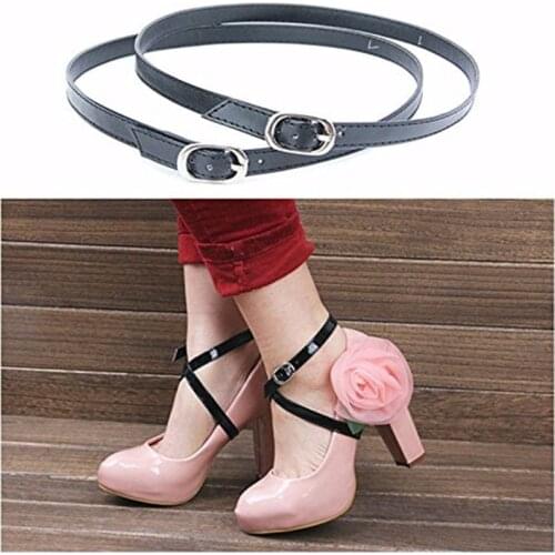 Trendy Black Women High Heels Detachable Anti-loose Leather Shoe Straps Shoelace Accessories