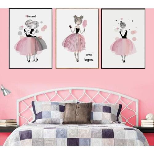 Cartoon Girl Poster and Print Wall Art Canvas Painting Nordic Style Kids Decoration Nursery Picture For Living Room Home Decor