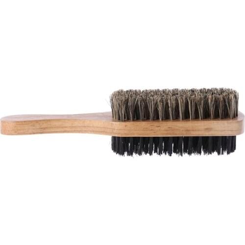 Men Double-Side Antistatic Hair Brush Wooden Handle Massage Facial Beard Styling