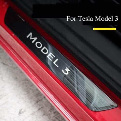 Stainless Steel Car Door Sill Scuff Plate for Tesla MODEL 3 Welcome Pedal Protection Strip 3Type Door Sill Decoration Wrap Cover