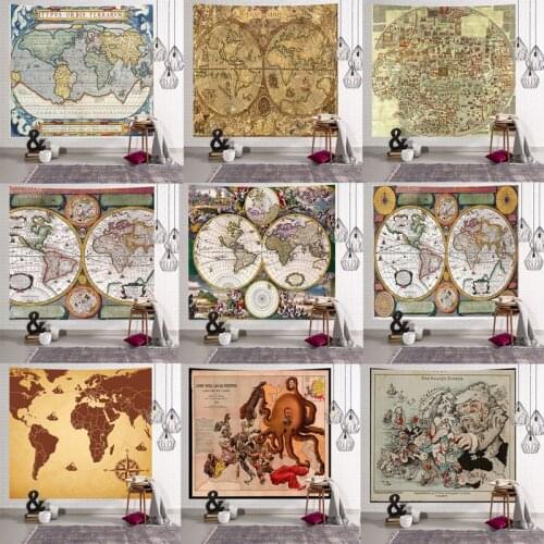 Retro World Map Wall Hanging tapestry Sleeping Pad Wall Tapestry Art Round towel beach Blanket aubusson Decor 200x150 tapestry