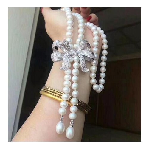New design 9-10mm south sea round white pearl necklace 26inch