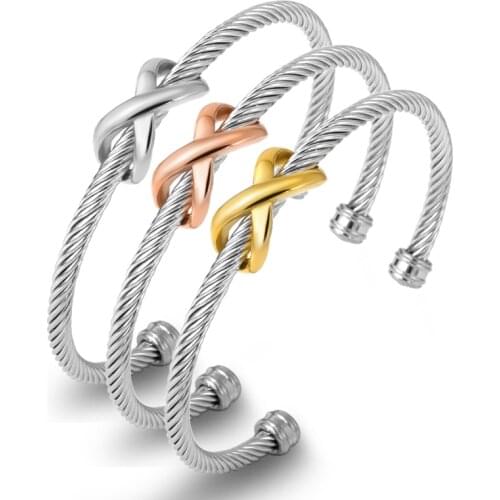 New Hot Bangle Twisted Cable Wire Bracelet Antique Bangles Cross Fashion Designer Vintage Women Cuff Bracelets Famous Brand