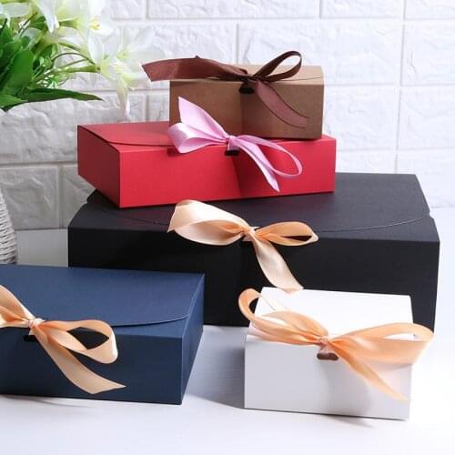 Multiple size Black White Kraft Paper Gift Box Package Wedding Party Favor Candy Boxes with Ribbon